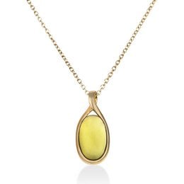 Brilliant gold-toned pendant necklace with a teardrop-shaped yellow stone.