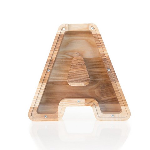 Houten piggy bank klein, brief geldbank, muntdoos, houten letter geldkist, geld besparen