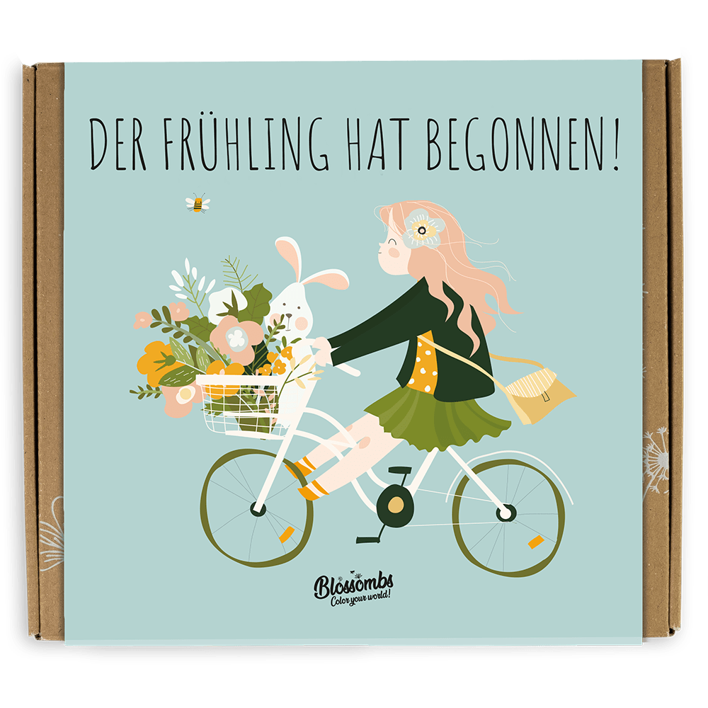 Geschenkbox Mittel - Frühling - Mädchen auf dem Fahrrad - 9 Blossombs