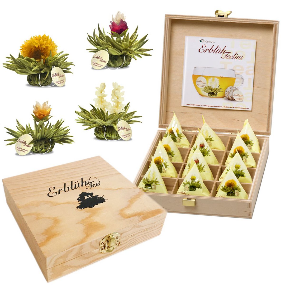 Creano Teelini ErblühTee Geschenkset 12er Holzbox