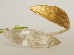 Gold Olive Leaf Bracelet, Gold-Plated Sterling Silver Jewelry, Gold-Silver Cuff, Gift for Her, Birthday Gift for Women, Handmade Jewelry