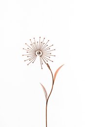 A metal garden stake in the shape of a dandelion flower with a single bloom. The stake has a rustic, copper-toned finish and a simple, minimalist design.