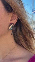 Boucles d'Oreilles Puces Maxi Eclairs Turquoise + Or