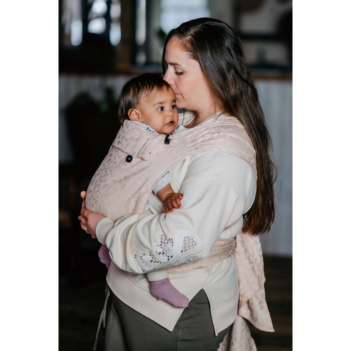 Baby carrier wrap & go baby - floral - soft peach color