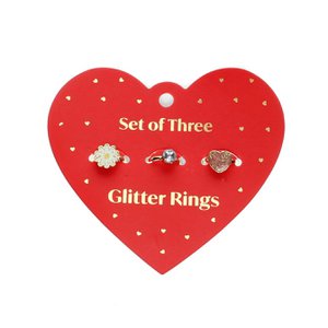 Glitter rings (set of 3) - Heart & flower
