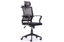 Black breathable mesh office chair with swivel and adjustable headrest for comfortable seating.