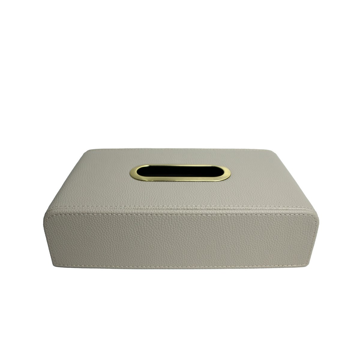Tapping Box di stoffa in pelle sintetica grigio chiaro con apertura in ottone