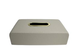 Tapping Box di stoffa in pelle sintetica grigio chiaro con apertura in ottone