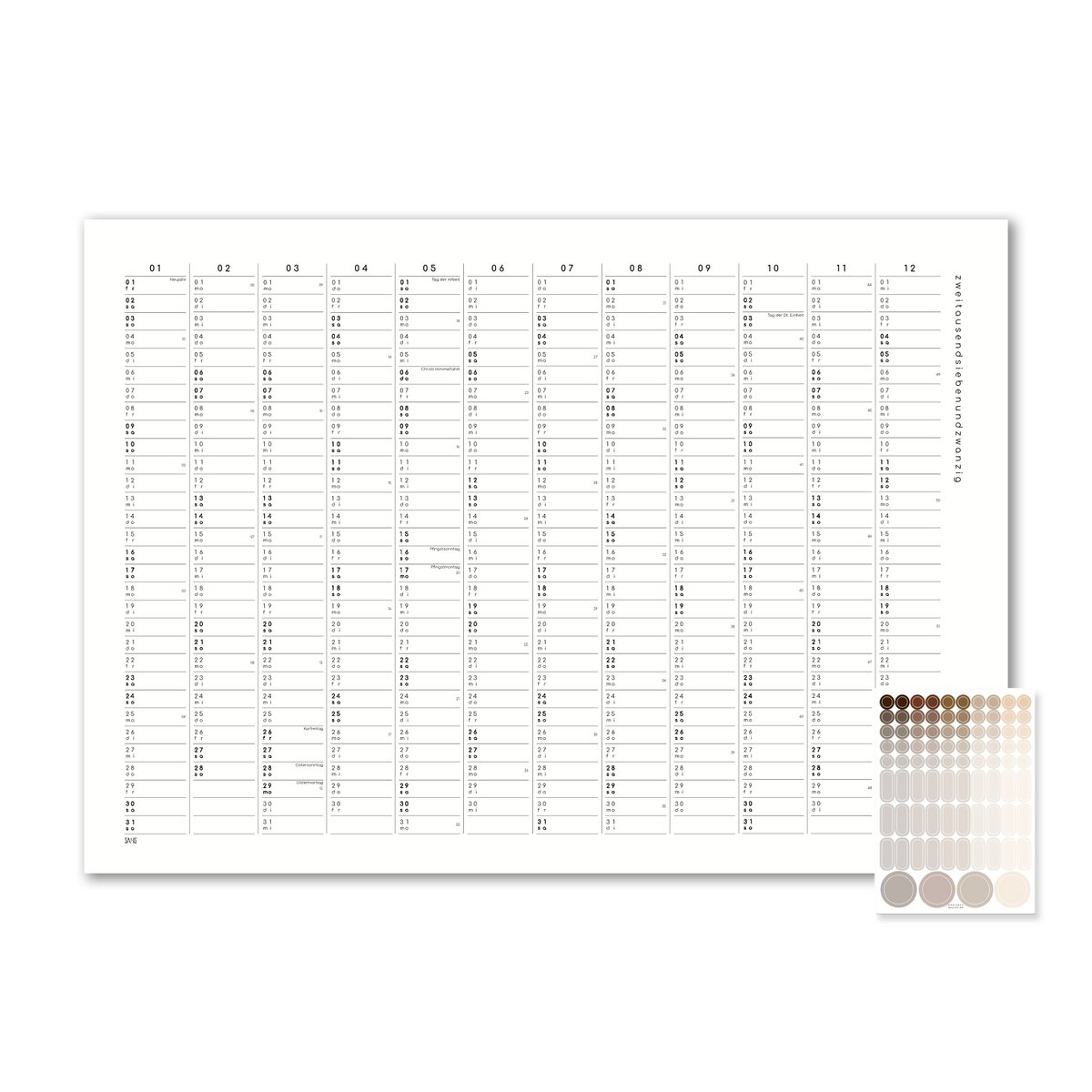 Kalender met zelfklevende stippen 2027 - A2/A1