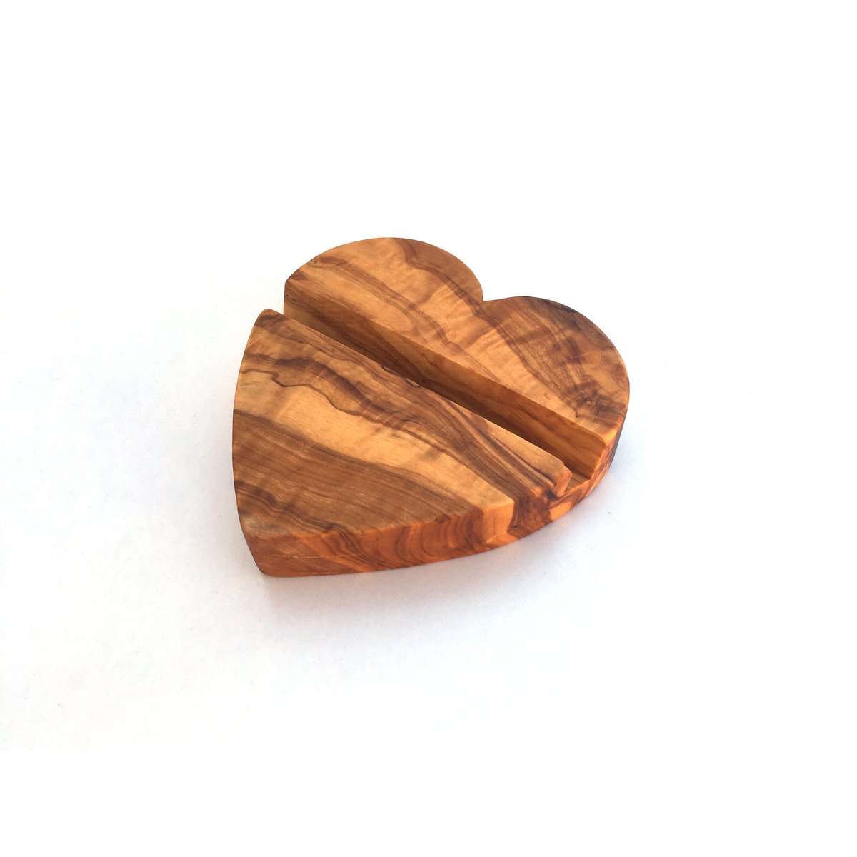 Smartphone Tablet Holder Cell Phone Stand Heart made of olive wood