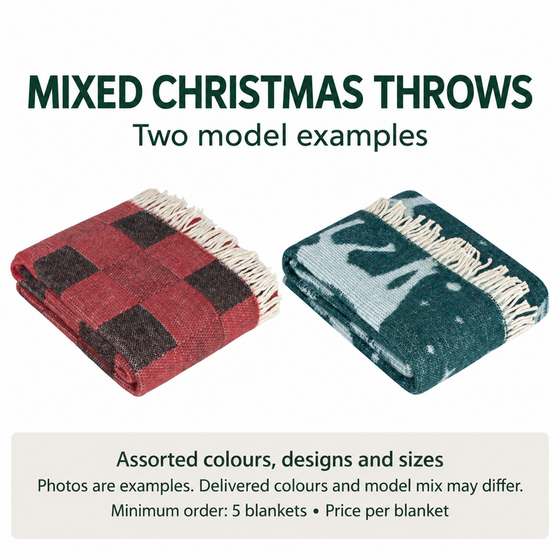 Christmas Cotton-Blend Throws – Mixed Colours & Designs (5 pc)