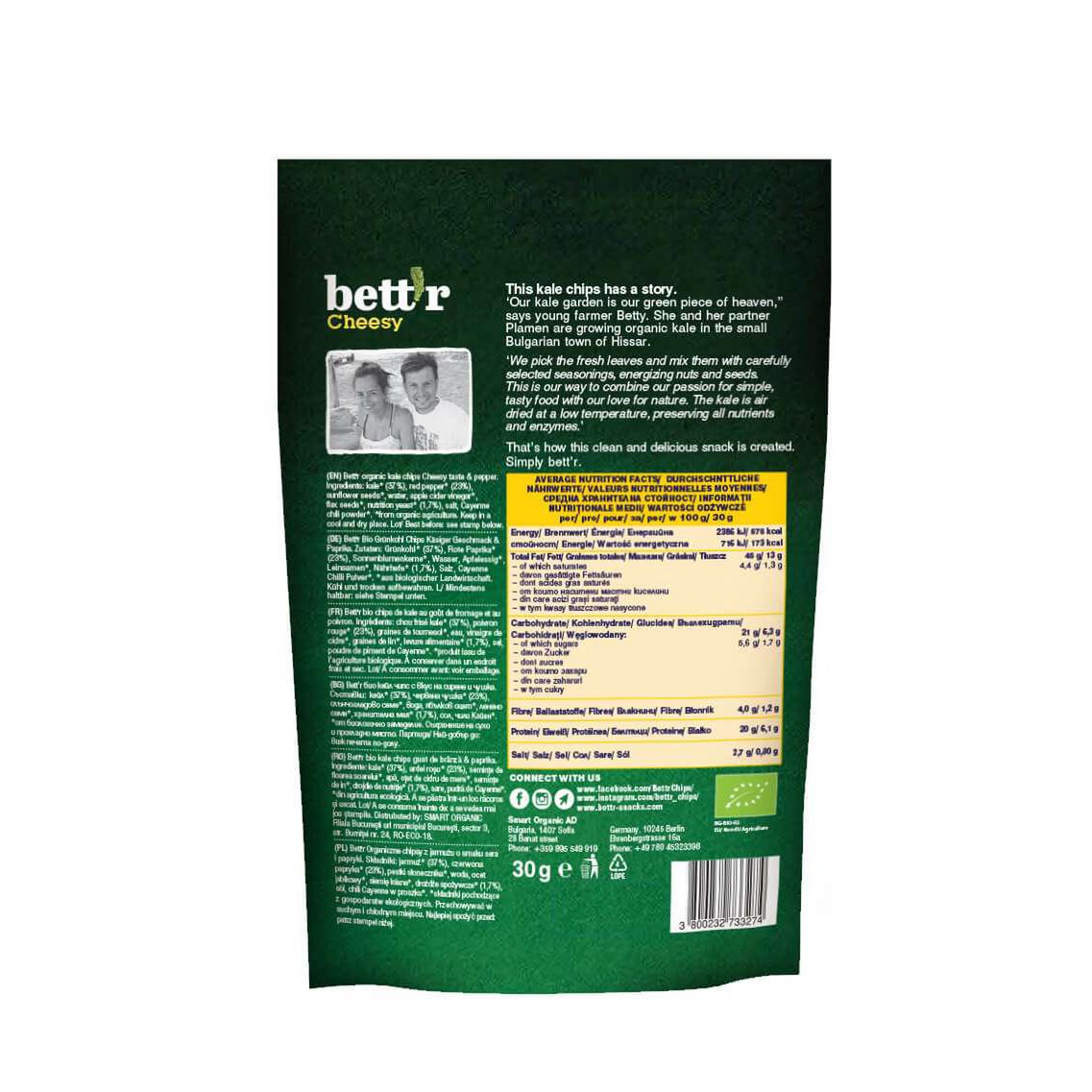 Kale Chips Cheesy, organic, Bett'r, 30g