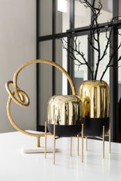 J-Line Laterne On Foot - Kerzenhalter - Glas - Schwarz/Gold - klein