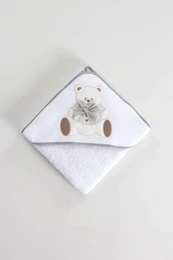 Baby hættehåndklæde, broderet bjørn