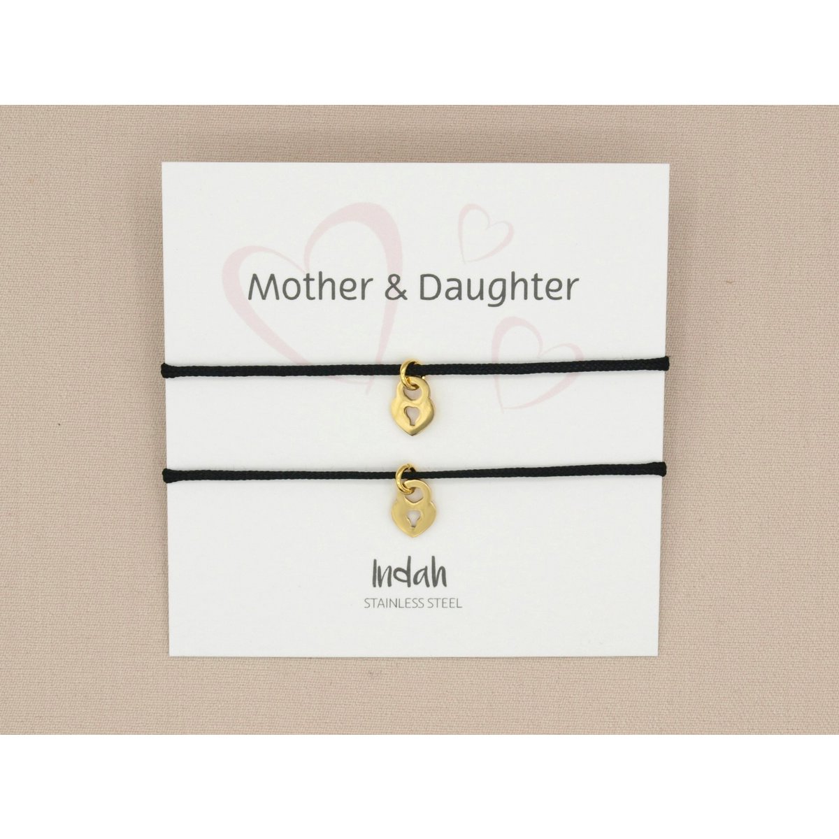 Moeder en dochter armbandenset zwart, stainless steel zilver of goud