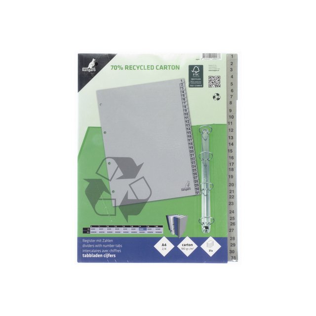 Onglet ECO Kangaro A4 chiffres 180gr carton gris 4r 31pcs FSC