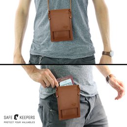 Safekeepers Telefontaske - Bæltetaske - Nakketaske - halstaske mænd - halstaske kvinder Skræddertaske bæltetaske mænd - Cognac