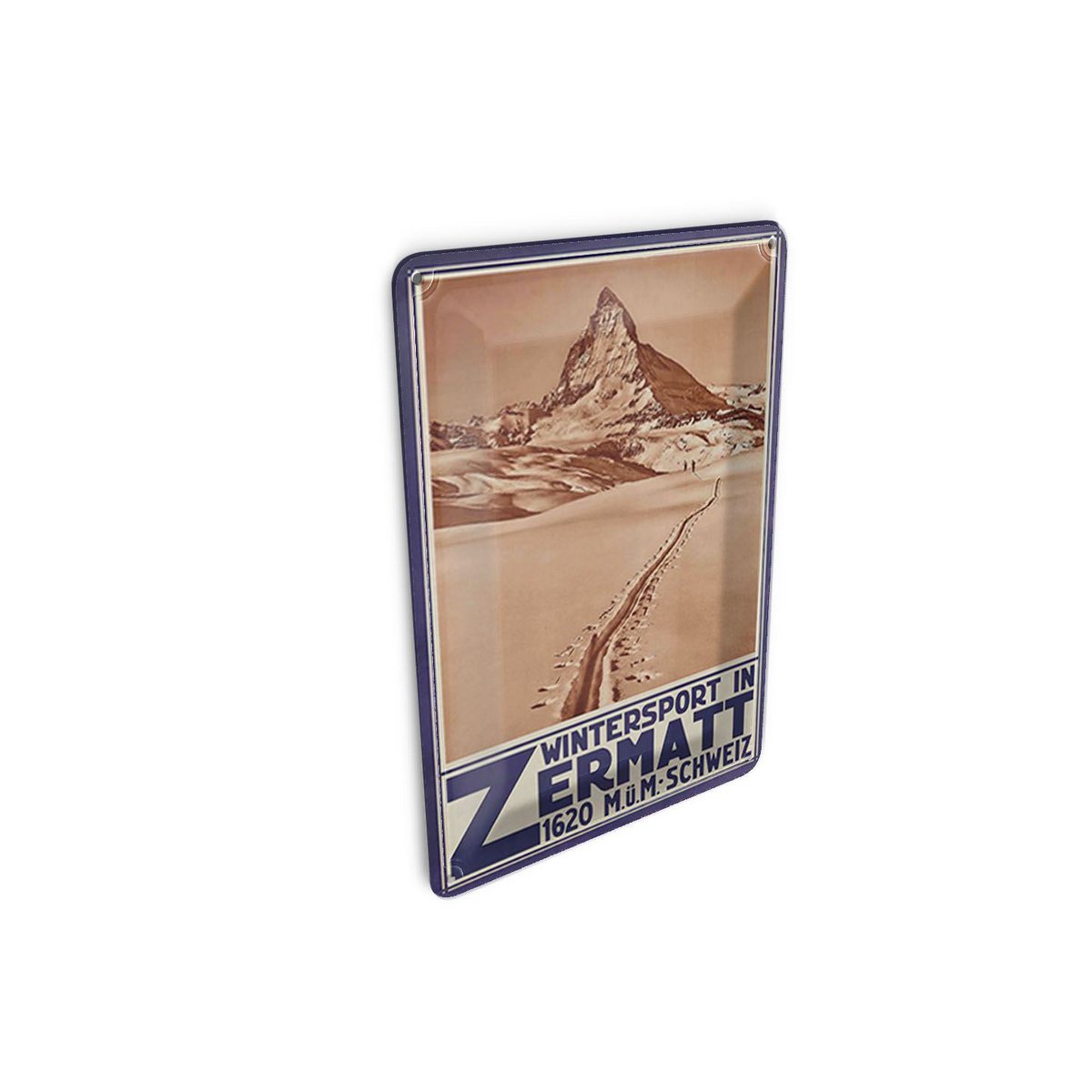 Cartolina in latta da viaggio 10x14 cm Cartello Svizzera sport invernali a Zermatt 1620 m s.l.m