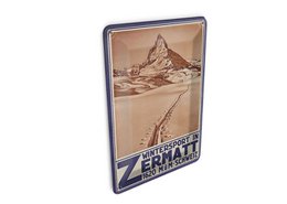 Cartolina in latta da viaggio 10x14 cm Cartello Svizzera sport invernali a Zermatt 1620 m s.l.m