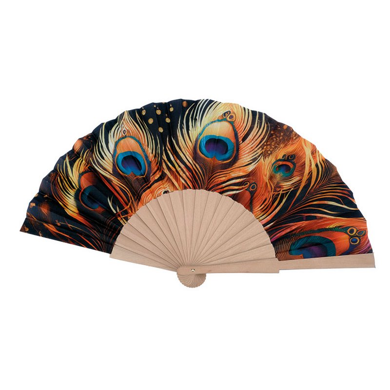 Wooden fan "Peacock" 46x23x3cm