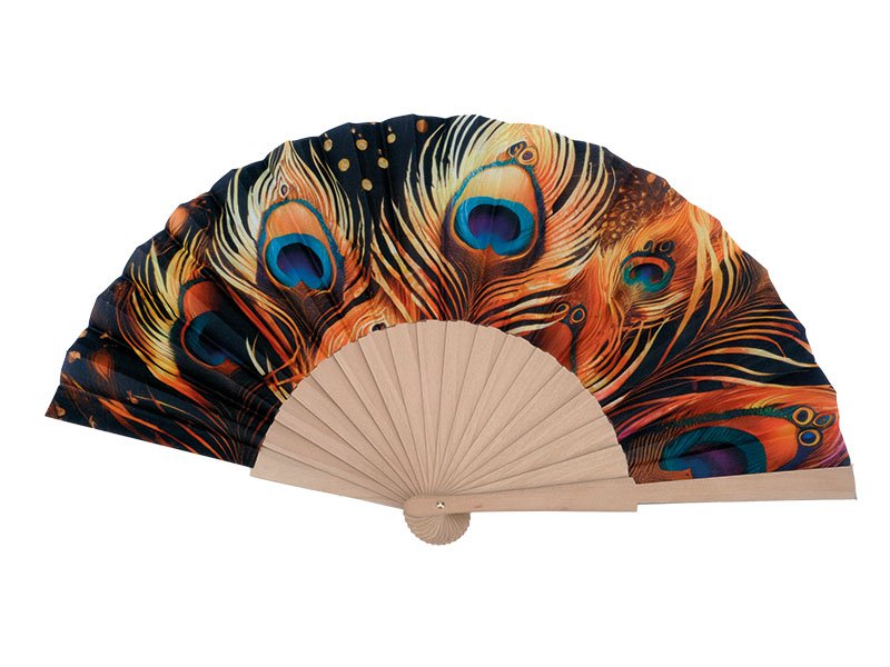 Wooden fan "Peacock" 46x23x3cm