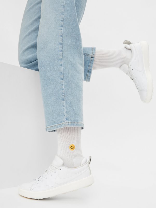 Bio Socken Smiley - Weiße Tennissocken mit gesticktem Smile Emoji