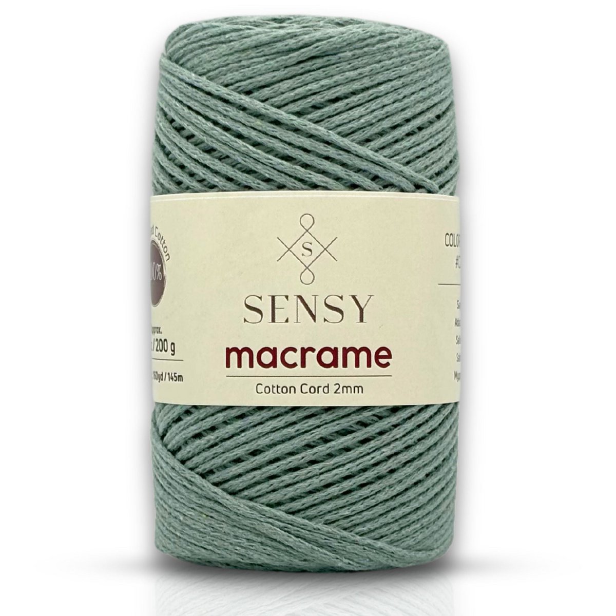 Sensy Premium 2 mm - 160 yards 100 % genanvendt bomuldsmacrame-ledning