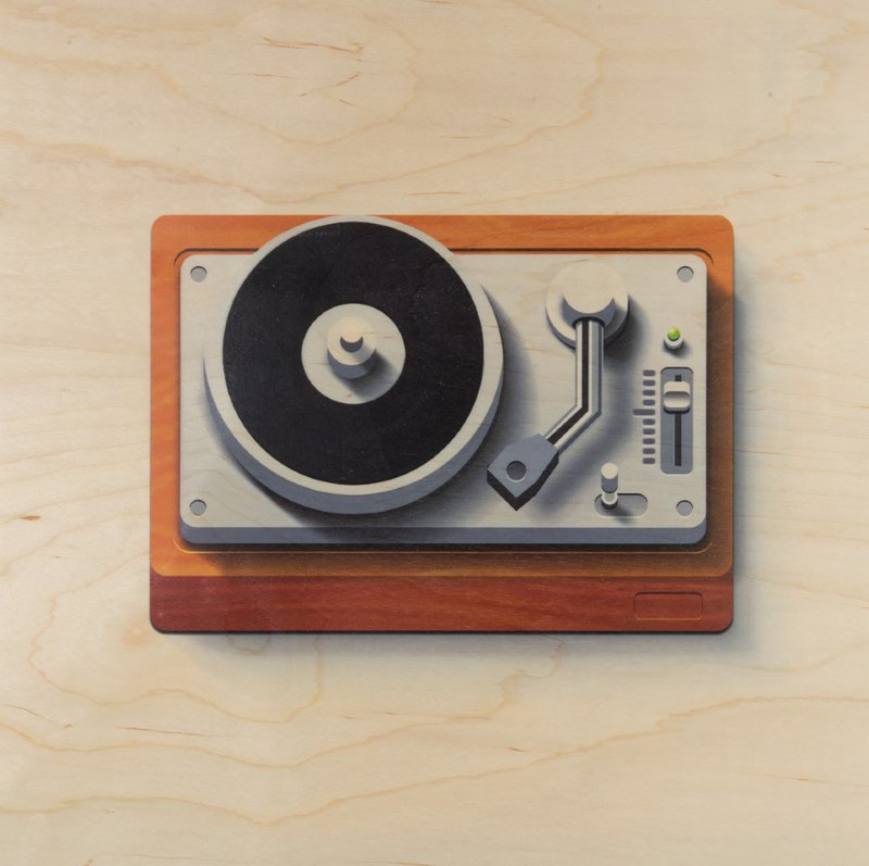 Poster 33T/12 inch in hout p.music iconen draaitafel