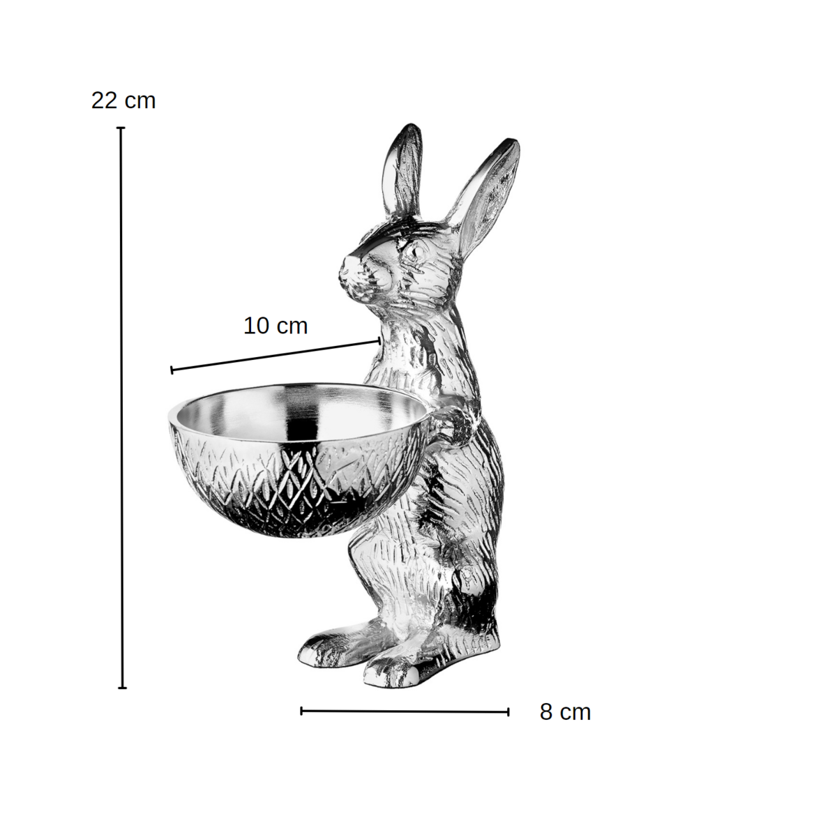 EDZARD rabbit with bowl Bert, rabbit figure with bowl, height 22 / 31 cm, aluminum nickel-plated silver