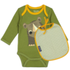 Set Body manches longues & Bavoir | Coton bio |Rhinoceros | Cadeau naissance