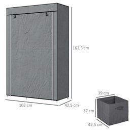 Fabric closet wardrobe foldable cabinet, 1 clothes rail, 6 shelves, 102 x 42.5 x 162.5 cm, gray