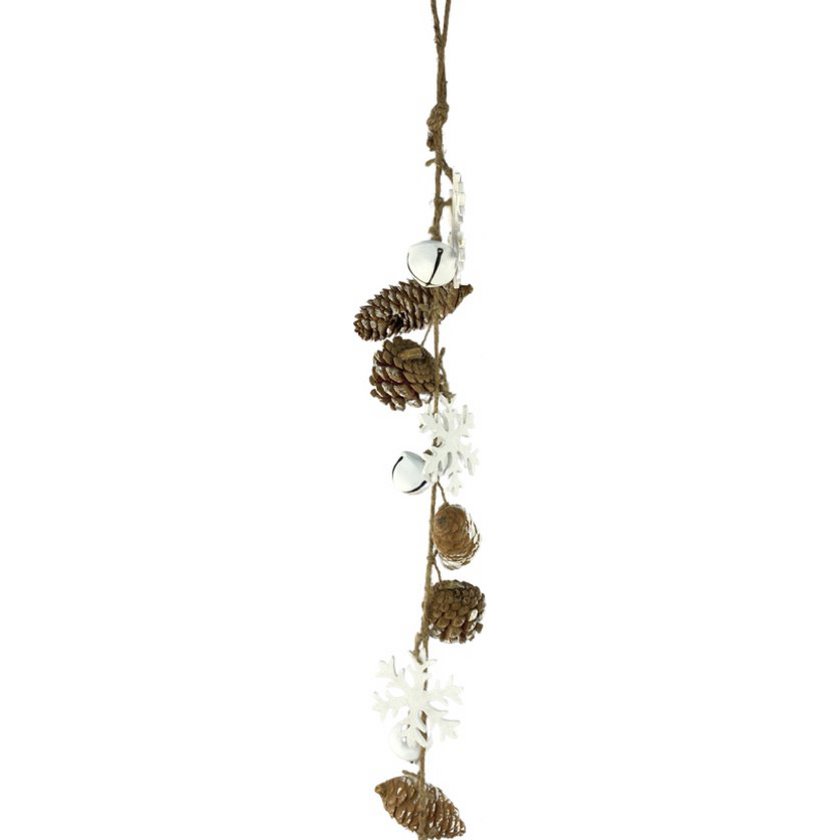 Guirlande décoration de Noël - Guirlande Pomme de Pin Flocon | 75cm | Guirlande de Noël extra longue en matériaux naturels | blanche