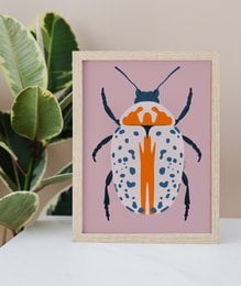 Colorful beetle art print featuring a vibrant insect design with distinct patterns and shapes. This decorative poster is suitable for home or office decor.