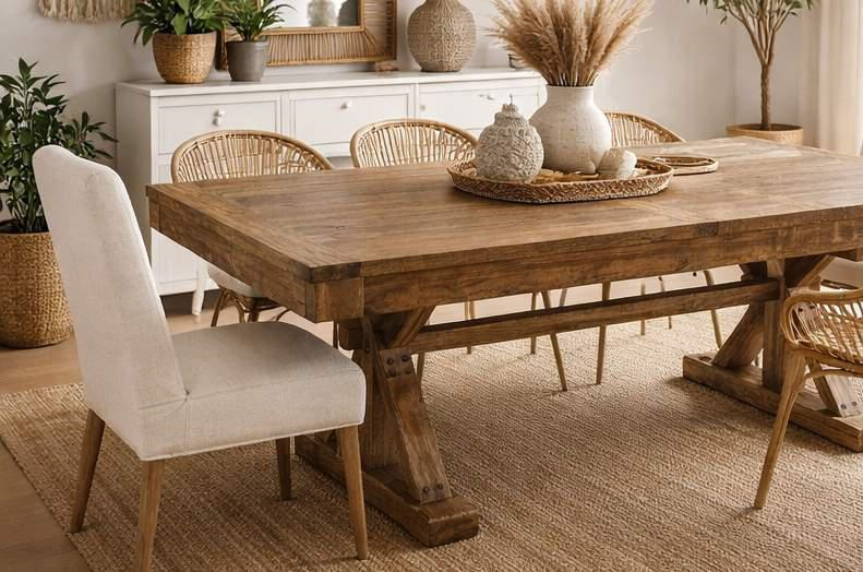 Extendable elm table 200 x 100 x 80 h cm