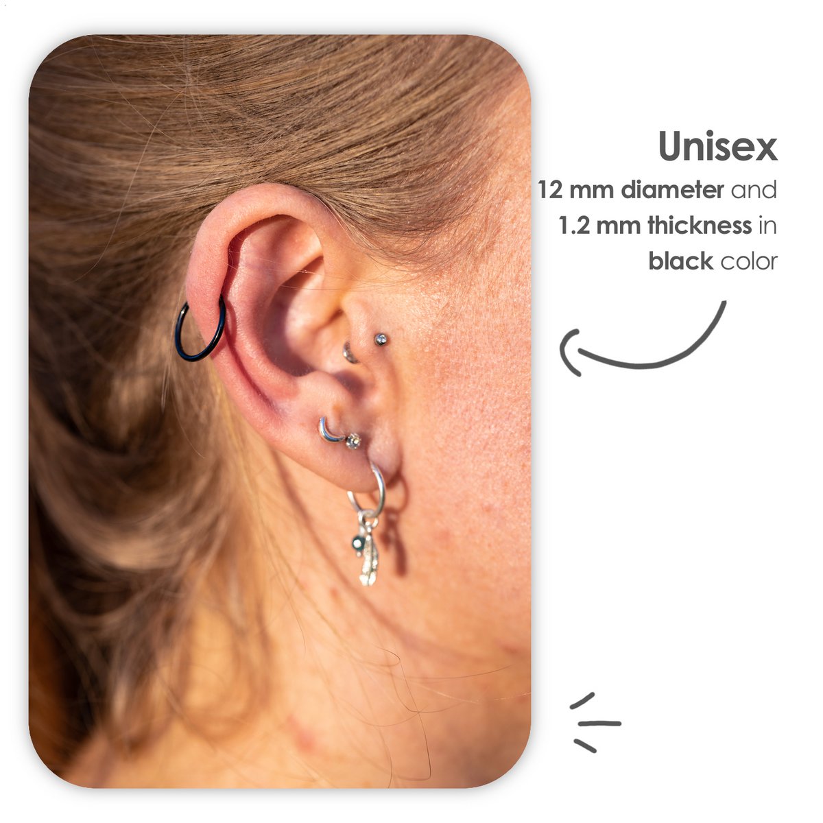 Zwarte Chirurgisch Stalen Ring Piercing — Oorbellen Ringetje Geschikt voor Helix Tragus Septum Lip Neus Wenkbrauw Piercings