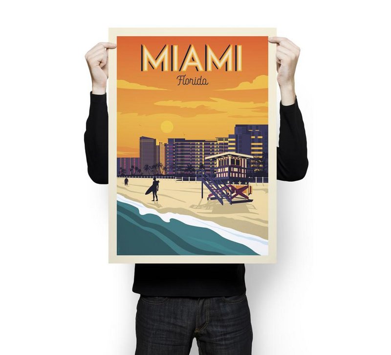 Affiche Miami Vintage | Poster Ville Miami Floride États-Unis