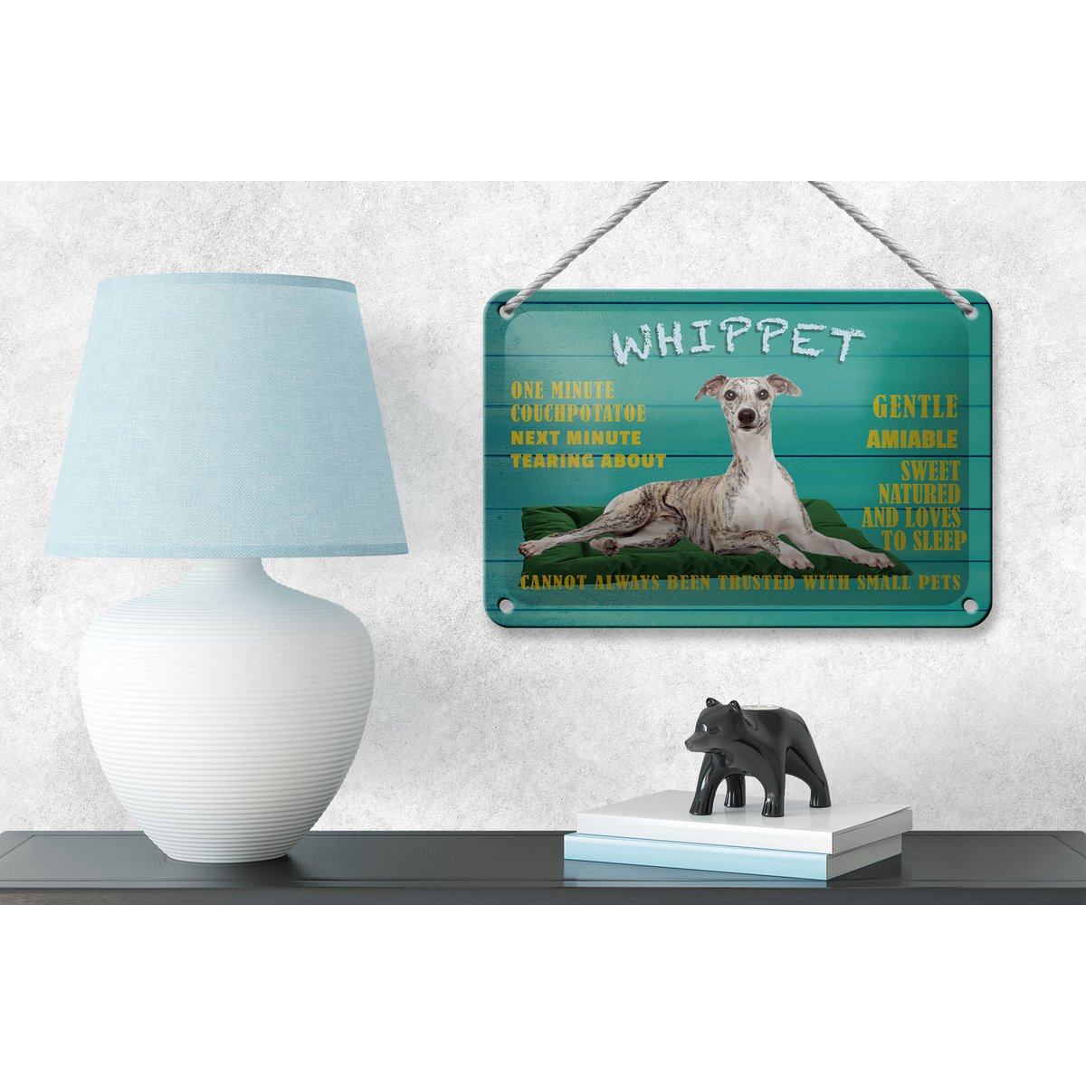 Tin sign saying 18x12cm Whippet dog gentle amiable decoration
