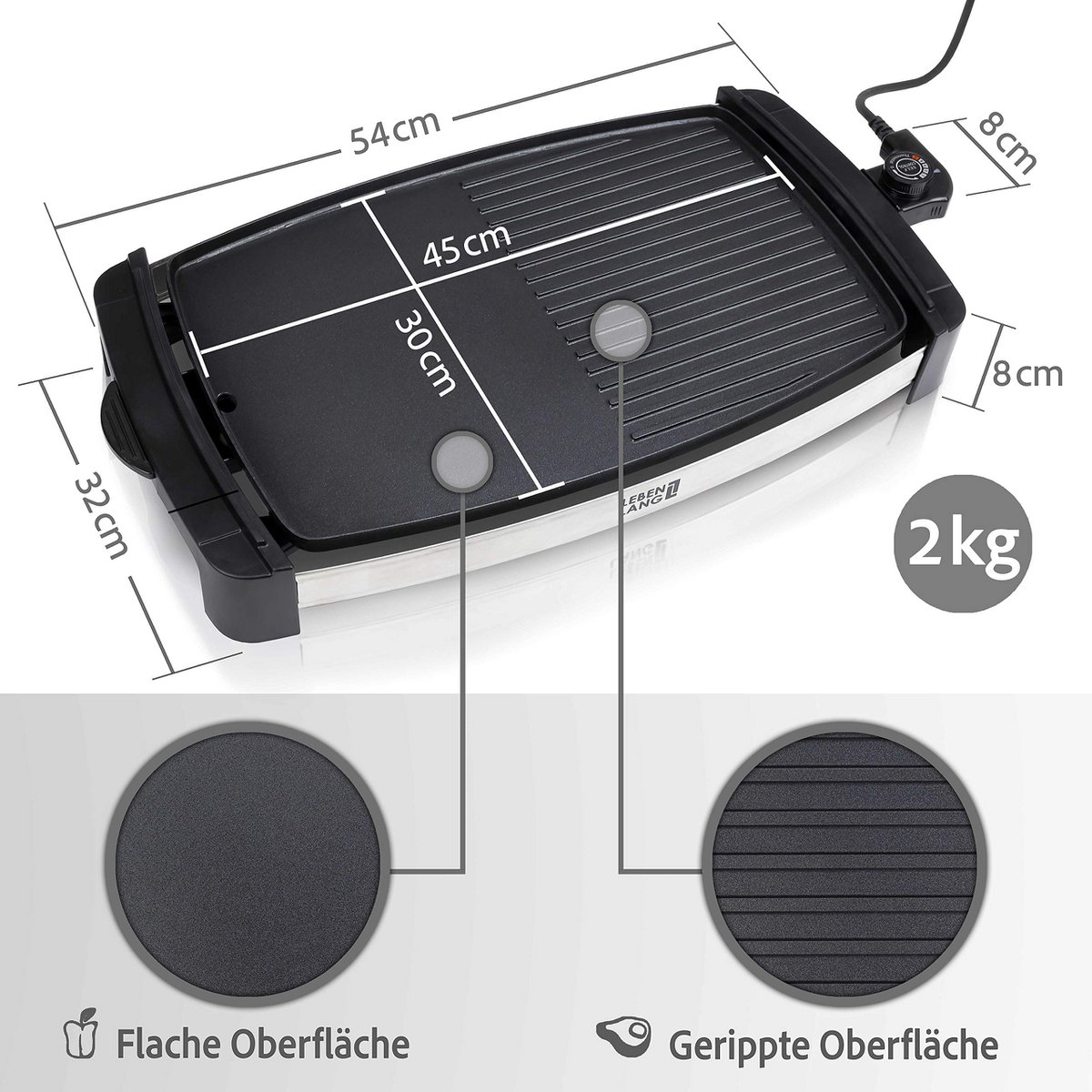 LIFETIME elgrill med TÜV & GS 2200 watt - elgrill 4-8 personer | Bærbar XXL indendørs grill | Tepaniaky bordgrill elektrisk grill til altan