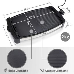 LIFETIME electric grill with TÜV & GS 2200 watts - electric grill 4-8 people | Portable XXL indoor grill | Tepaniaky table grill electric grill for balcony