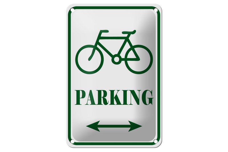 Tin sign notice 12x18cm bicycle parking white-green decoration