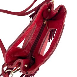 Compact Italian Leather Bag with Decorative Fringes 58026