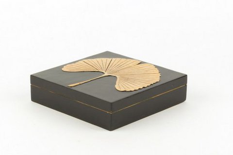 Gingko Muster große flache quadratische Box in Stein