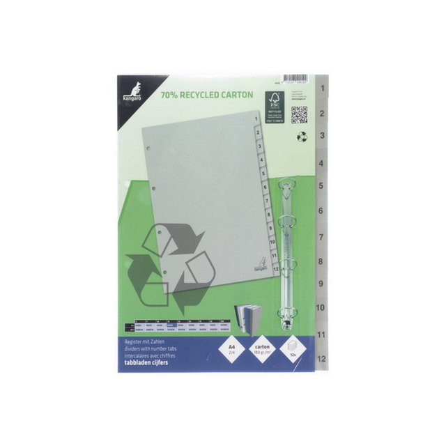 ECO Tab Kangaro A4 Zahlen 180gr grauer Karton 4r 12St FSC