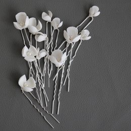 Horquillas nupciales de flores de cerámica hechas a mano: un juego de 8