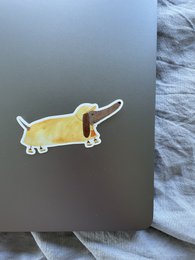 Vinylsticker teckel met regenjas