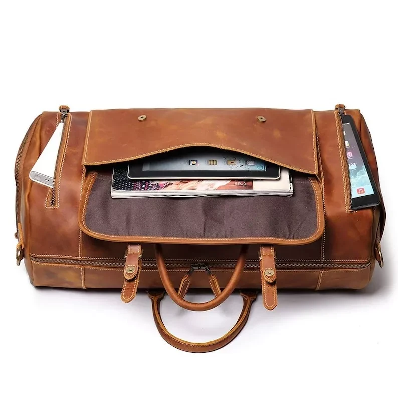 Handmade Buffalo Leather Travel Bag – Artisan 20" (50cm) "Titan" Duffle with Dedicated Shoe Compartment