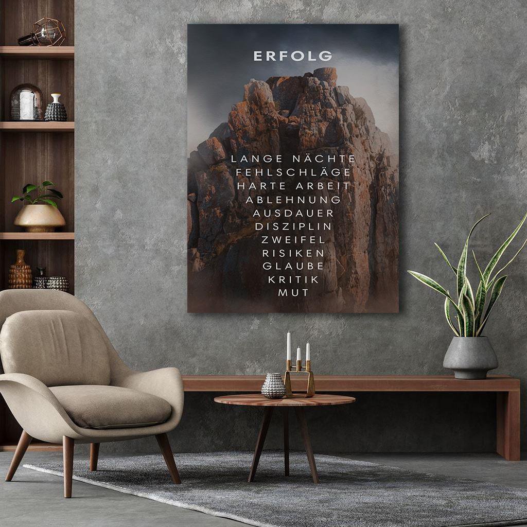 The mountain of success - canvas picture with shadow joint "black"