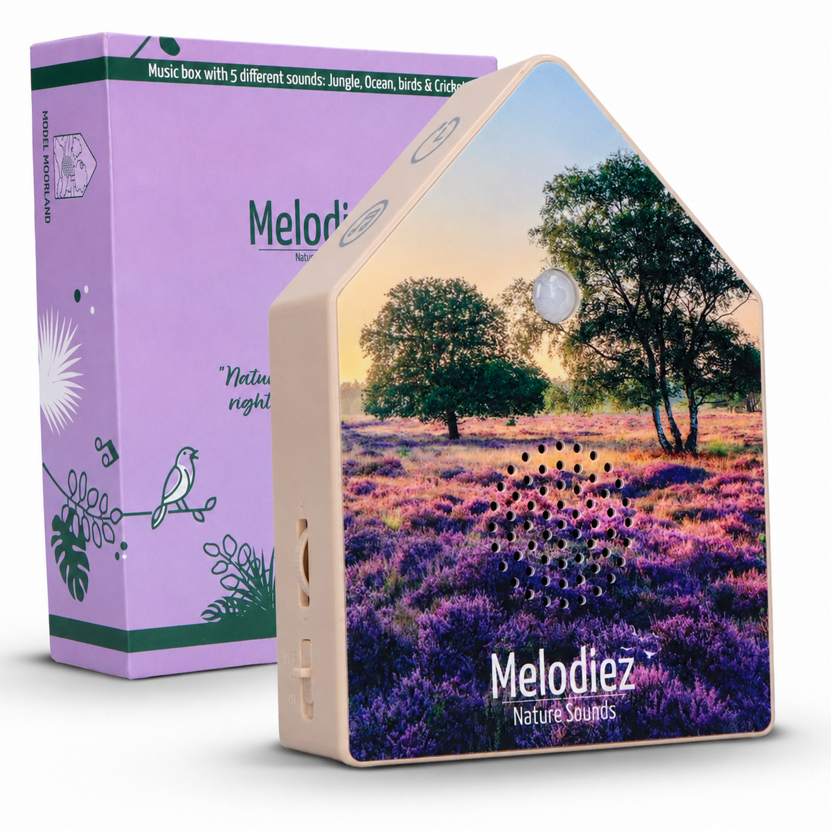 Melodiez Deluxe - Box Incl. Batteries and 5 Natural Bird, Ocean, Cricket and Jungle sounds - Bird Sound House with Sensor