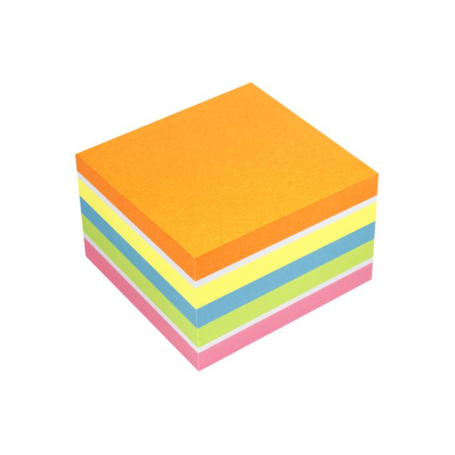 Info notes 75x75mm assorti felle kleuren blok a 450 vel oranje, wit, geel, blauw, groen