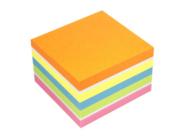 Info notes 75x75mm assorti felle kleuren blok a 450 vel oranje, wit, geel, blauw, groen